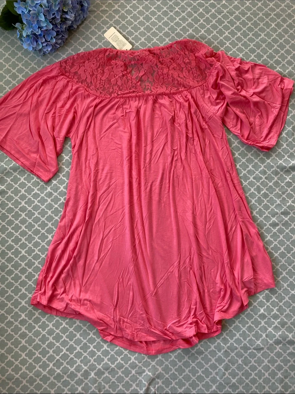 A La Tzarina Pink Lace Yoke Tunic Dress S